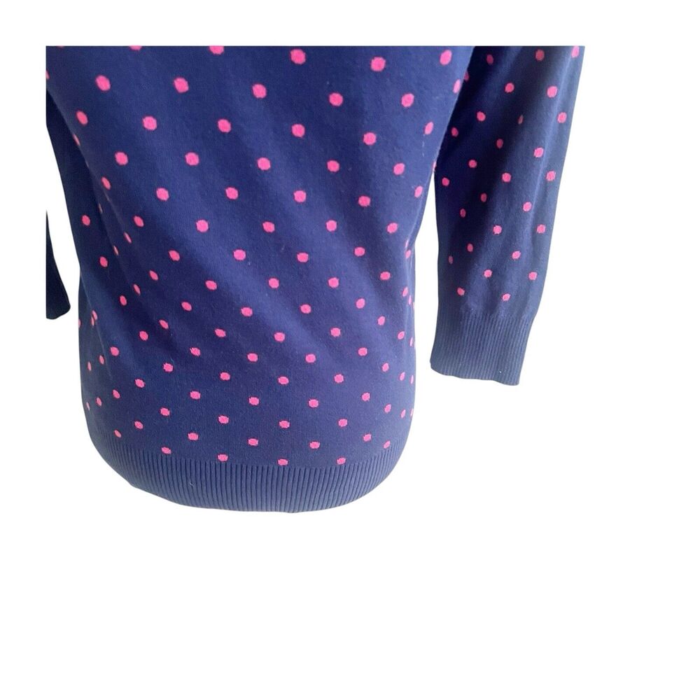 Liz Claiborne Women's Medium Petite MP Sweater Blue Pink Polka Dots Shoulder Zip - Picture 6 of 12